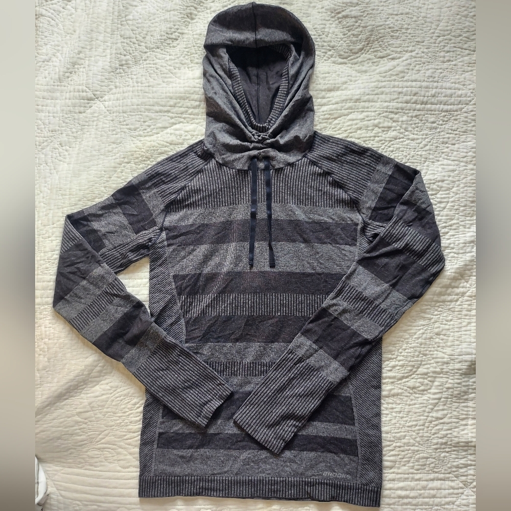 Brooks Womens Striped Funnel Neck Pullover Hoodie
